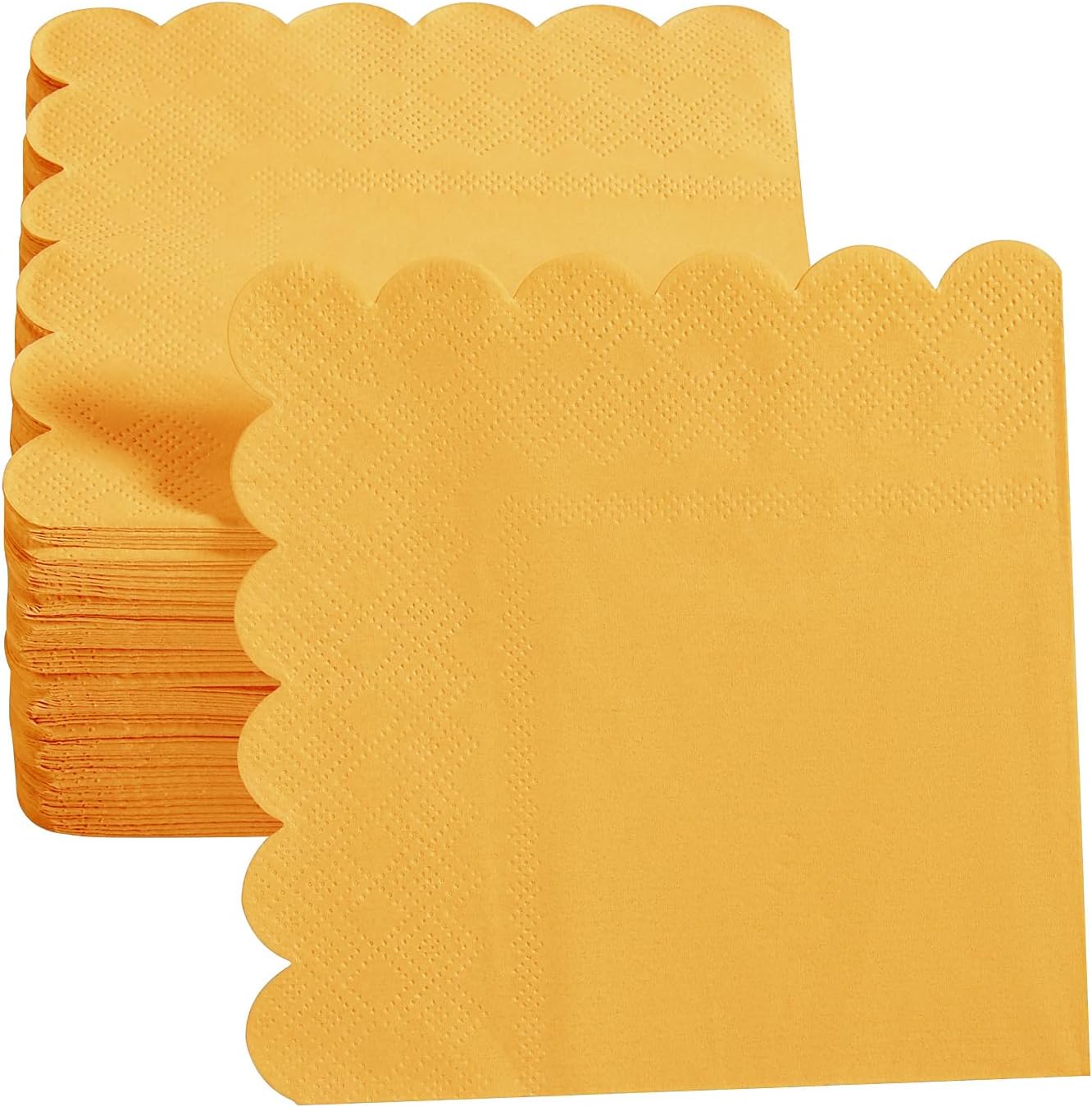 100 Pack Cocktail Napkin 2-Ply Scalloped Edged Yellow Napkins 5 x 5IN | Disposable Napkins for Dinner Wedding Birthday Party, Bridal Anniversary Reception Event