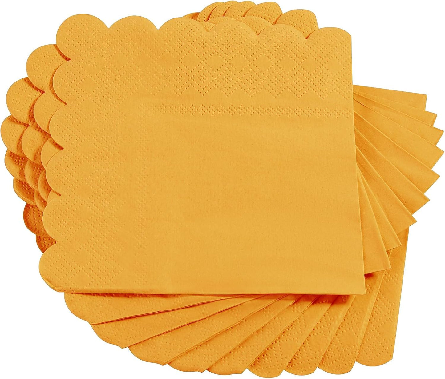 100 Pack Cocktail Napkin 2-Ply Scalloped Edged Yellow Napkins 5 x 5IN | Disposable Napkins for Dinner Wedding Birthday Party, Bridal Anniversary Reception Event