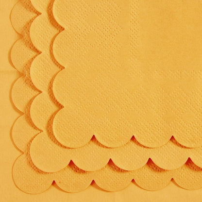 100 Pack Cocktail Napkin 2-Ply Scalloped Edged Yellow Napkins 5 x 5IN | Disposable Napkins for Dinner Wedding Birthday Party, Bridal Anniversary Reception Event
