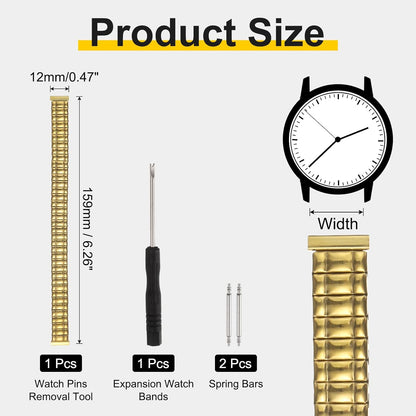 Expansion Watch Bands Stainless Steel with Spring Bars Removal Tool for Women Men Metal Replacement Watch Band