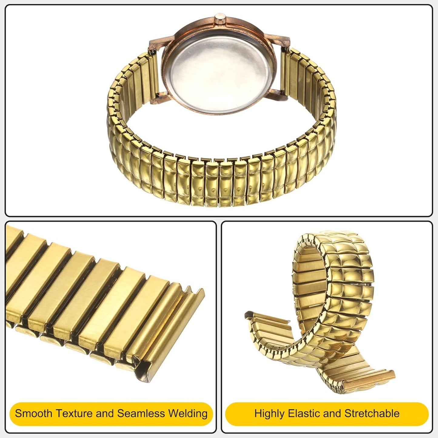 Expansion Watch Bands Stainless Steel with Spring Bars Removal Tool for Women Men Metal Replacement Watch Band