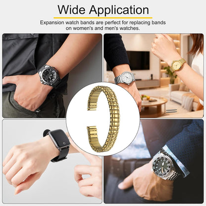 Expansion Watch Bands Stainless Steel with Spring Bars Removal Tool for Women Men Metal Replacement Watch Band