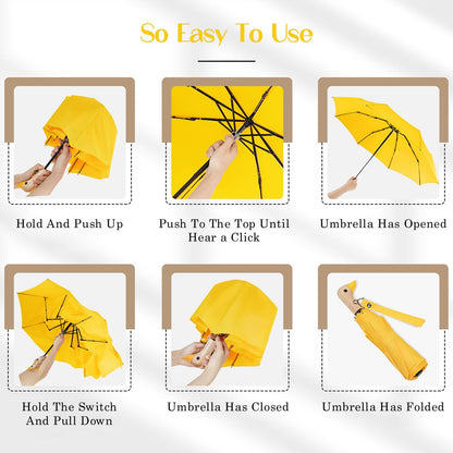 Cute Duck Handle Umbrella Compact Travel Wood Handle Folding for Rain | Cute duck handle for commute/school/trips, daily rain & gifts. Easy to carry with 17 inch fold, 42 inch arc