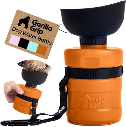 Dog Water Bottle, Portable Water Bowl Dispenser for Dogs, 16 oz Leak Proof Pet Travel Squeeze Bottles, Food Grade Silicone, To Go Puppy Essentials, Hiking Camping Trip Accessories, Orange
