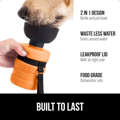 Dog Water Bottle, Portable Water Bowl Dispenser for Dogs, 16 oz Leak Proof Pet Travel Squeeze Bottles, Food Grade Silicone, To Go Puppy Essentials, Hiking Camping Trip Accessories, Orange
