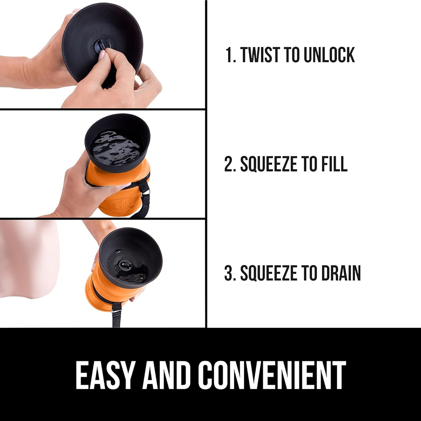 Dog Water Bottle, Portable Water Bowl Dispenser for Dogs, 16 oz Leak Proof Pet Travel Squeeze Bottles, Food Grade Silicone, To Go Puppy Essentials, Hiking Camping Trip Accessories, Orange