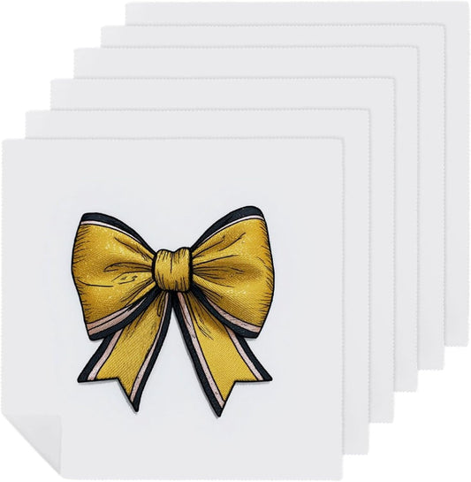 Yellow Coquette Bow Cloth Napkins Set of 6, Square Premium Reusable Washable Polyester Table Linen Napkin for Dinner Party