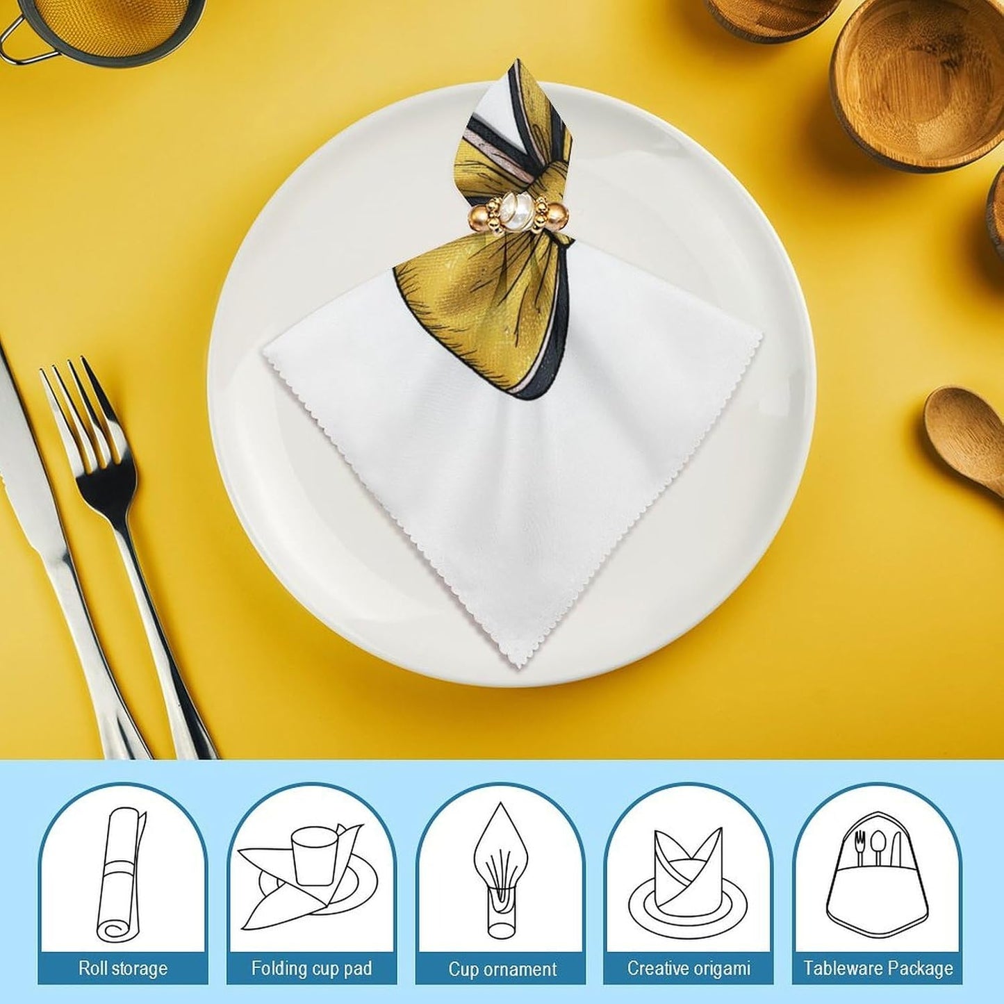 Yellow Coquette Bow Cloth Napkins Set of 6, Square Premium Reusable Washable Polyester Table Linen Napkin for Dinner Party