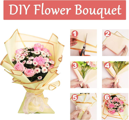20 Sheets Flower Wrapping Paper - Flower Bouquet Wrapping Paper for DIY Crafts Packaging, Waterproof Flower Paper Wrap for Wedding, Birthday, Flower Shop (Yellow, 22.8''x22.8'')