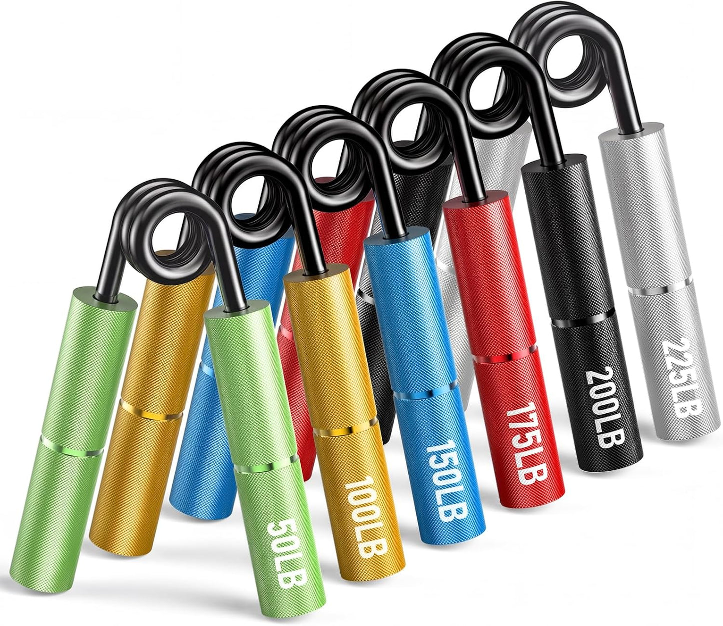 Grip Strength Trainer Set, 6 Pack Aluminum Hand Grip Strengthener, 50LB-225LB Hand Gripper, Forearm Strengthener & Wrist Exerciser for Rock Climbing, Lifting & Pull-Ups