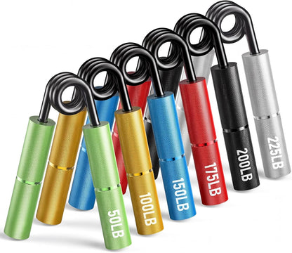 Grip Strength Trainer Set, 6 Pack Aluminum Hand Grip Strengthener, 50LB-225LB Hand Gripper, Forearm Strengthener & Wrist Exerciser for Rock Climbing, Lifting & Pull-Ups