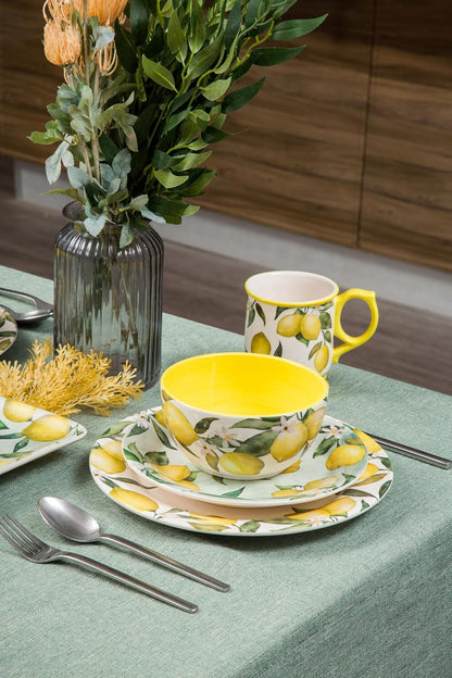Lemon Dreams Cereal Bowls Set of 4, 26 oz Deep Ceramic Soup Bowls for Cereal, Salad, Noodles, Kitchen, Microwave and Dishwasher Safe, Gift for Housewarming and Thanksgiving