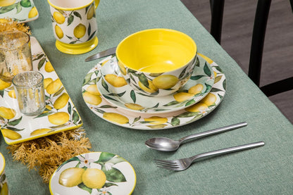 Lemon Dreams Cereal Bowls Set of 4, 26 oz Deep Ceramic Soup Bowls for Cereal, Salad, Noodles, Kitchen, Microwave and Dishwasher Safe, Gift for Housewarming and Thanksgiving
