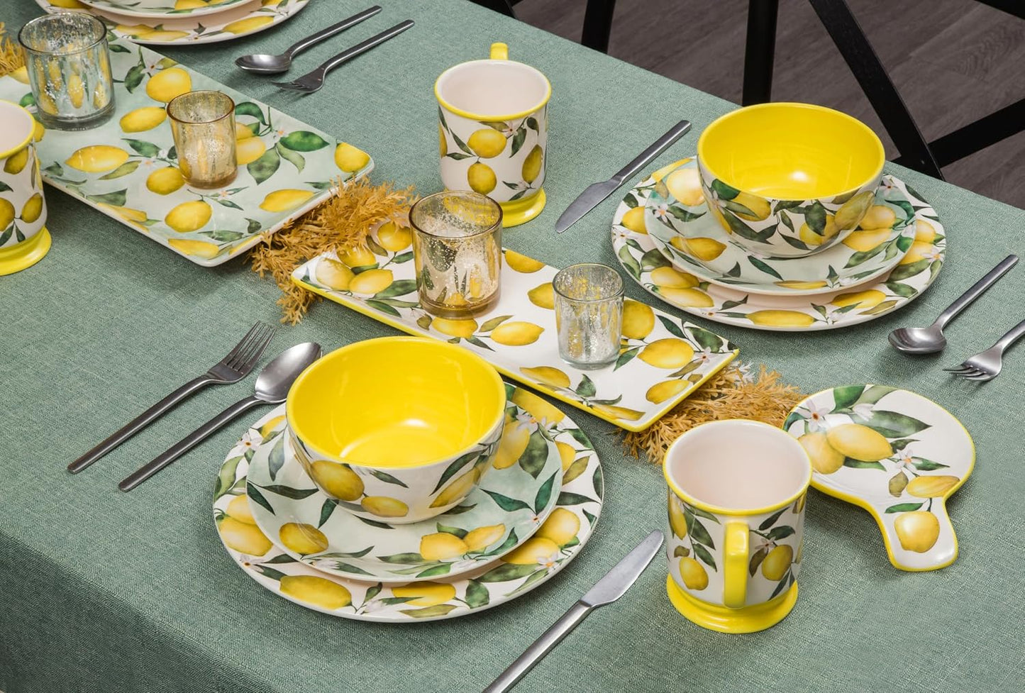 Lemon Dreams Cereal Bowls Set of 4, 26 oz Deep Ceramic Soup Bowls for Cereal, Salad, Noodles, Kitchen, Microwave and Dishwasher Safe, Gift for Housewarming and Thanksgiving