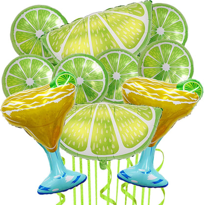 10Pcs Lime Balloons Green Lemon Foil Balloons Large Margarita and Lime Mylar Balloon for Fruit Summer Lime Lemon Party Decorations Margarita Bachelorette Birthday Decorations