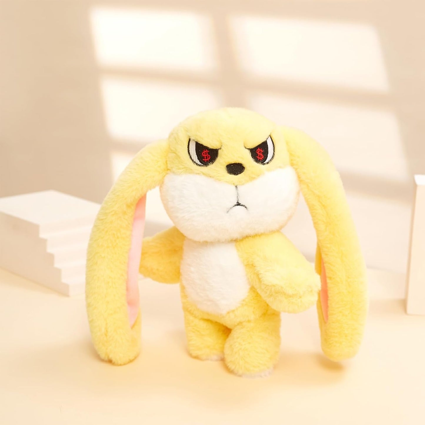 Bunny Plush Toy Stuffed Animal Funny Rotating Head Rabbit Plush Pillows Toy Cute Sensory Soft Stuffed Animals Doll That Show Your Mood Stuffed Bunny For Easter Christmas Birthday Gift，11in(Yellow)