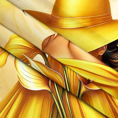 African American Shower Curtain Black Woman Golden Calla Lily Flower on Yellow Marble,Elegant Waterproof Fabric Shower Curtains for Bathroom Weighted 72x72 in