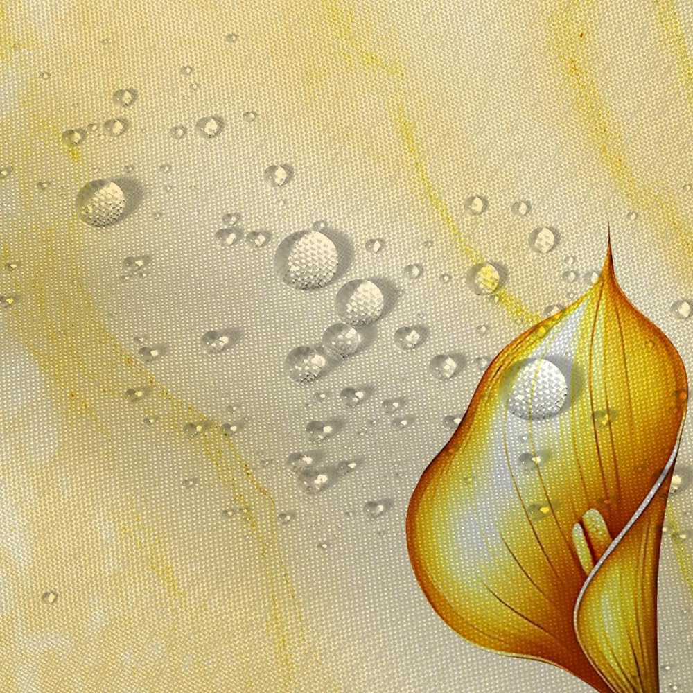 African American Shower Curtain Black Woman Golden Calla Lily Flower on Yellow Marble,Elegant Waterproof Fabric Shower Curtains for Bathroom Weighted 72x72 in