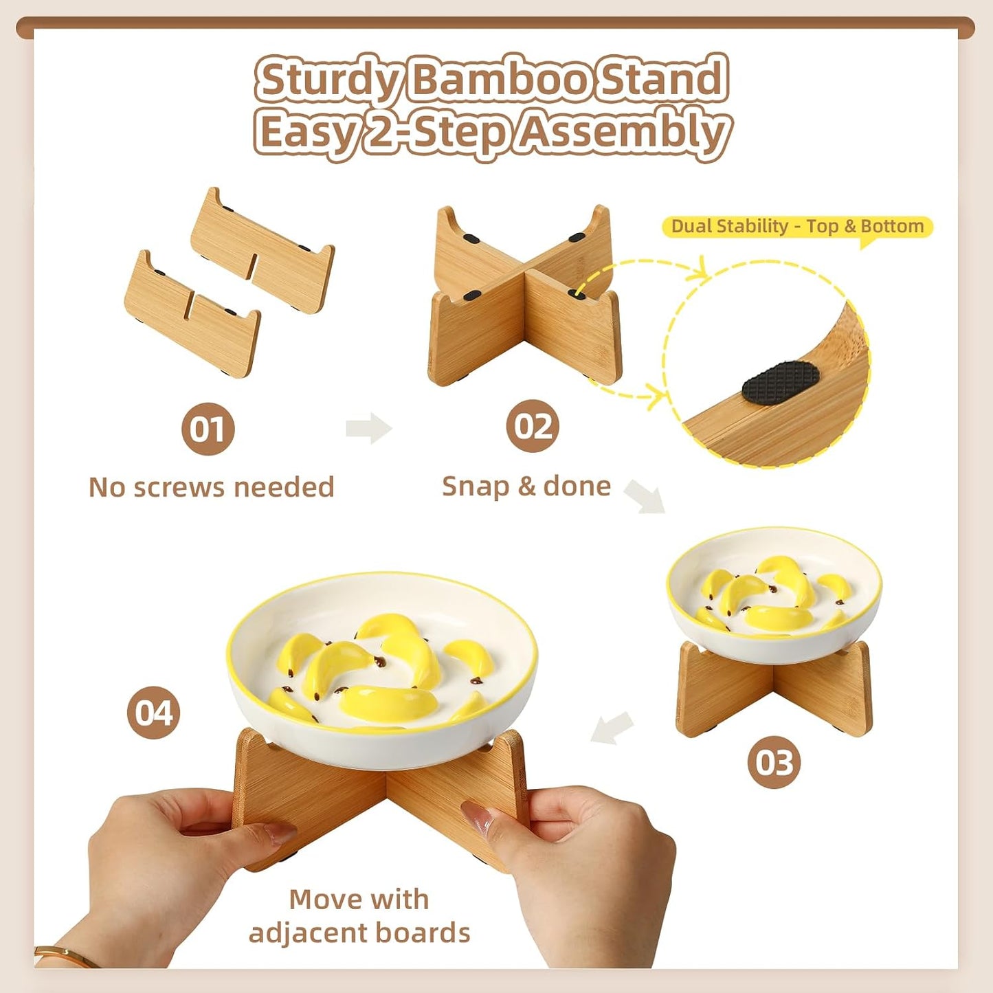 Ceramic Slow Feeder Cat Bowl, 6.3'' Wide Whisker Friendly Cat Puzzle Feeder | Slow Eating 5x, Anti Vomit Shallow Slow Eating Cat Dish for Dry and Wet Food, Contrasting Colors, 6.3" X 1.2"