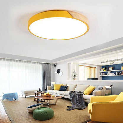 LED Ceiling Light Fixture,20 Inch Modern Wood Recessed Ceiling Lights,Dimmable Light,36W Yellow Close to Ceiling Lighting Flush Mount Living Room Bedroom,3000K-6000K
