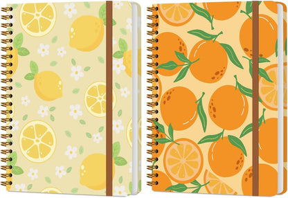 2Pcs Spiral Notebook, Lemon Orange College Ruled Spiral Notebook, Multi Subject Notebooks, 120 Ruled Pages Hardcover Journals for Writing Travel Business Office, Cute Notebooks for Women