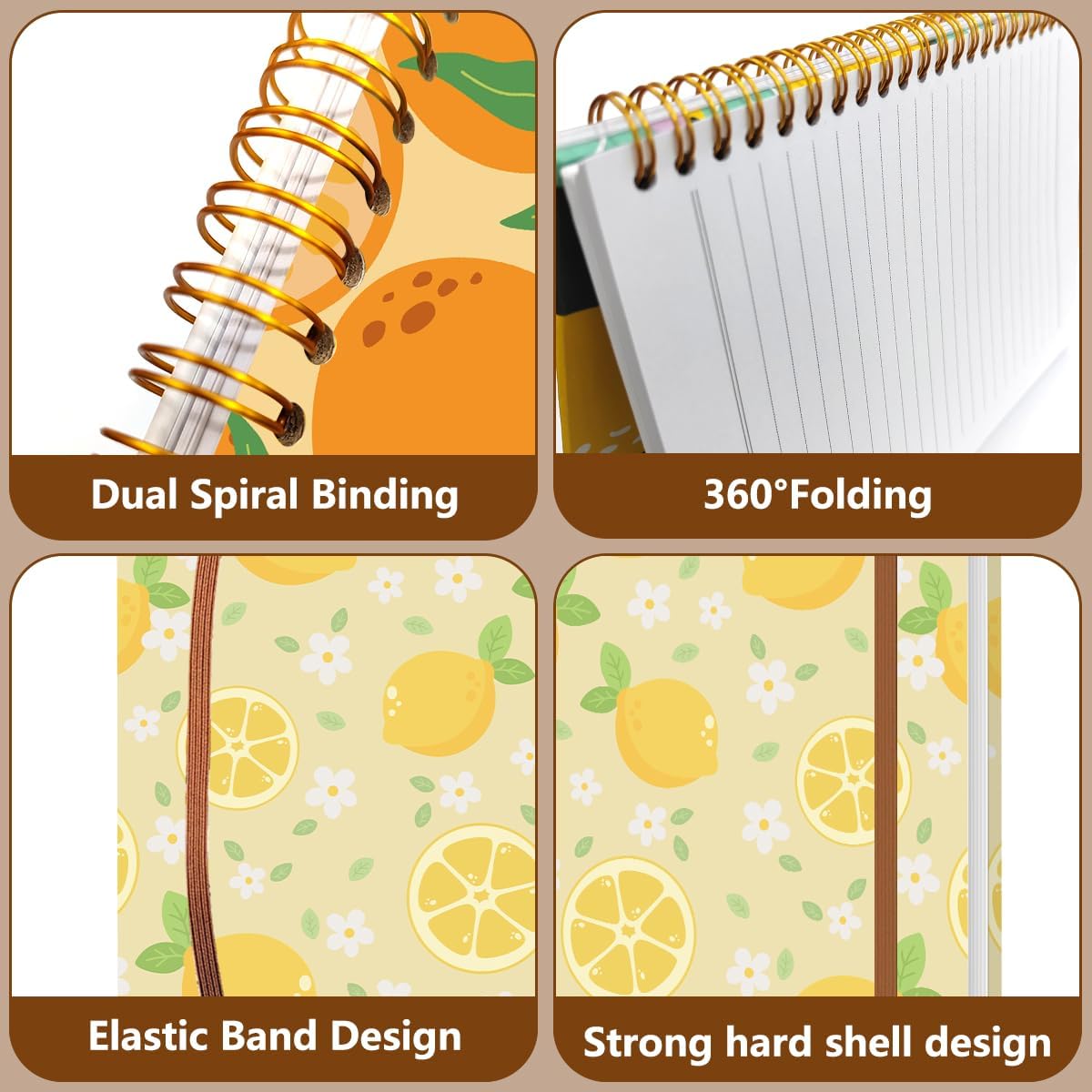 2Pcs Spiral Notebook, Lemon Orange College Ruled Spiral Notebook, Multi Subject Notebooks, 120 Ruled Pages Hardcover Journals for Writing Travel Business Office, Cute Notebooks for Women