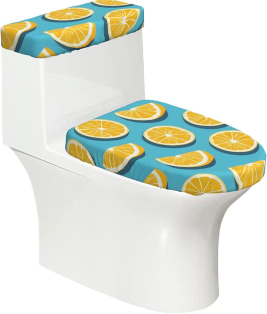 Lemon wedges Printed Toilet Seat Cover Set (2 Pieces) - With Tank Lid - Fits U-shaped or Extended Toilets - Perfect for Housewarming, Birthdays, and Gifts