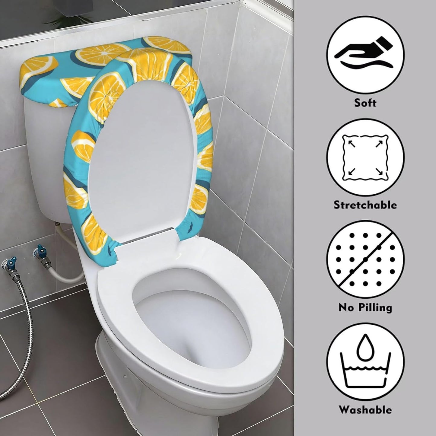 Lemon wedges Printed Toilet Seat Cover Set (2 Pieces) - With Tank Lid - Fits U-shaped or Extended Toilets - Perfect for Housewarming, Birthdays, and Gifts