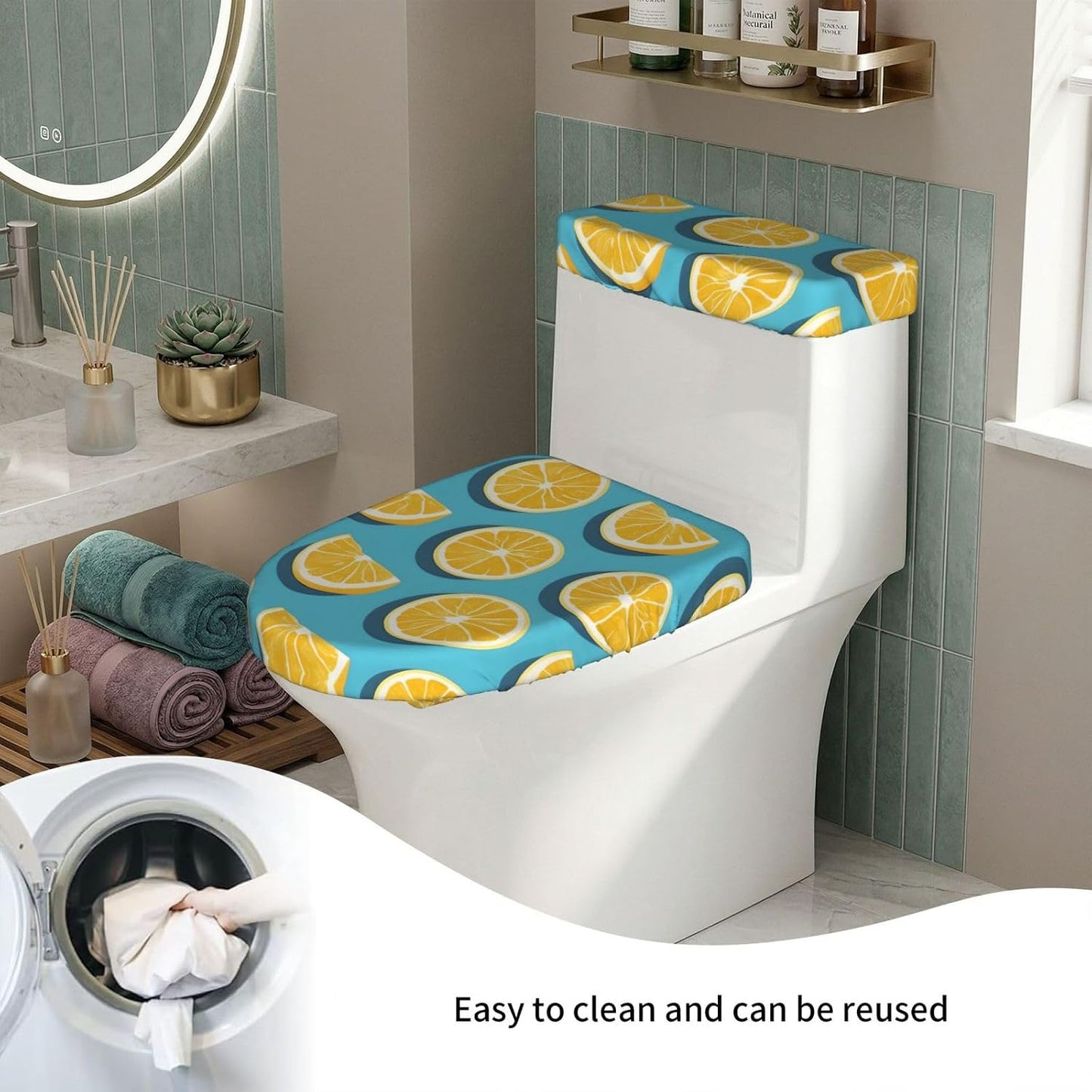Lemon wedges Printed Toilet Seat Cover Set (2 Pieces) - With Tank Lid - Fits U-shaped or Extended Toilets - Perfect for Housewarming, Birthdays, and Gifts