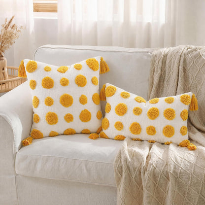 Super Soft Farmhouse Decorative Plush Throw Pillow Covers 12 x 20 Yellow,Solid Pom pom Tufted with Tassels Modern Accent Boho Lumbar Cushion Cover Pillow Case for Couch Sofa