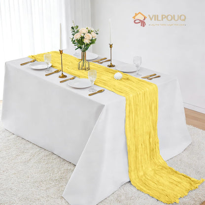 10 Pack Light Yellow Cheesecloth Table Runner 21x120 Inches Boho Gauze Table Runners, Rustic Semi Sheer Cheese Cloth Fabric for Easter Wedding Party Baby Shower, Long Vintage Table Runner for Dining