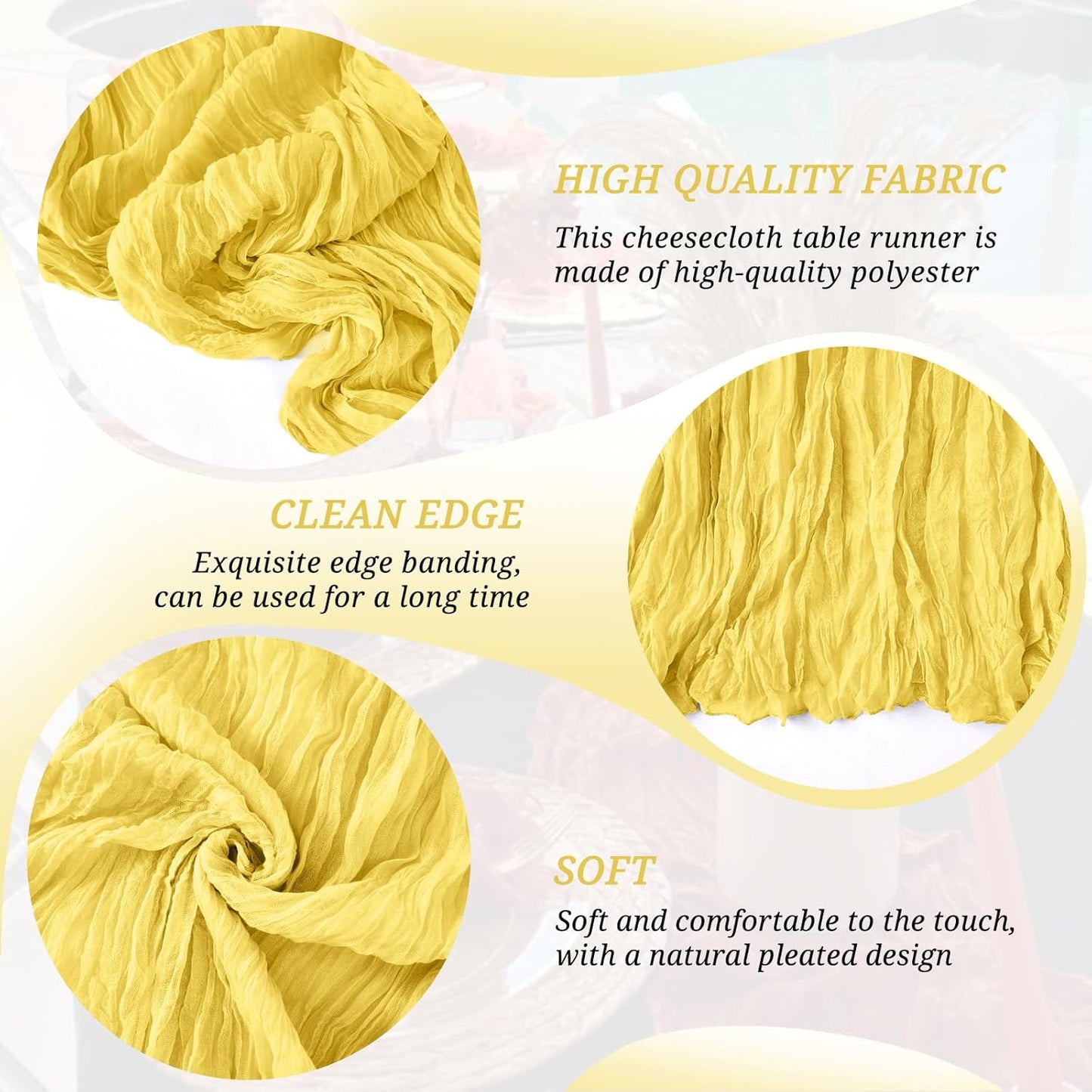 10 Pack Light Yellow Cheesecloth Table Runner 21x120 Inches Boho Gauze Table Runners, Rustic Semi Sheer Cheese Cloth Fabric for Easter Wedding Party Baby Shower, Long Vintage Table Runner for Dining