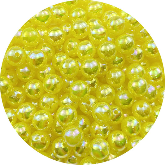 400pcs 8mm Pearl Beads AB Colorful Glossy Plastic Loose Spacer Crafts Beads for Jewelry Making Earring Bracelet Necklace Home Decoration (Lemon Yellow AB)