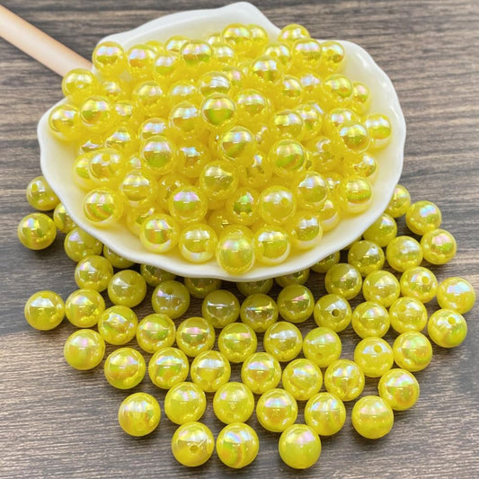 400pcs 8mm Pearl Beads AB Colorful Glossy Plastic Loose Spacer Crafts Beads for Jewelry Making Earring Bracelet Necklace Home Decoration (Lemon Yellow AB)
