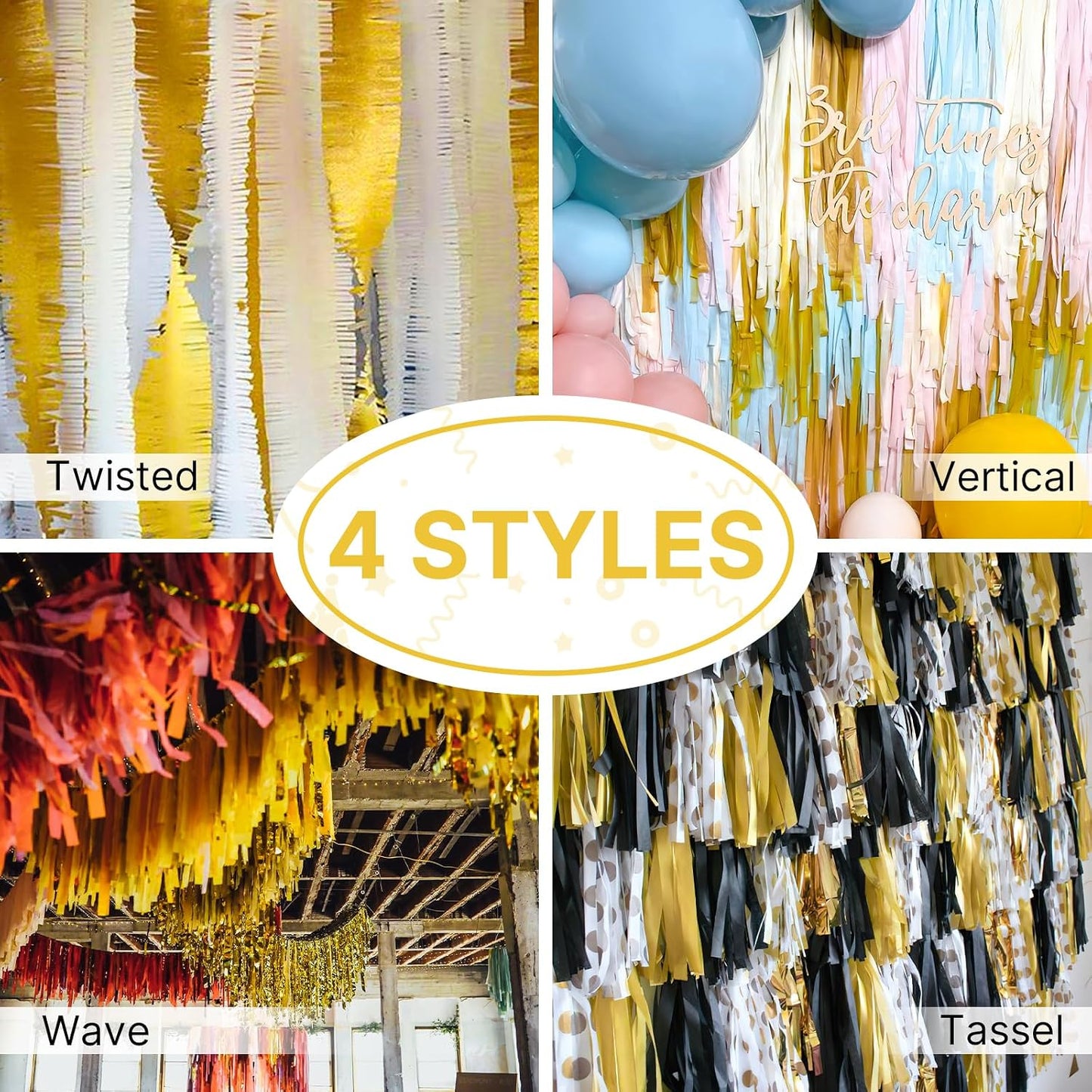 Light Yellow Pale Pastel Yellow Crepe Paper Streamers 4pcs 328 FT | Birthday Graduation Engagement Baby Shower Summer Sunflower Little Cutie Wedding Bridal Shower Party Decorations - Colors A