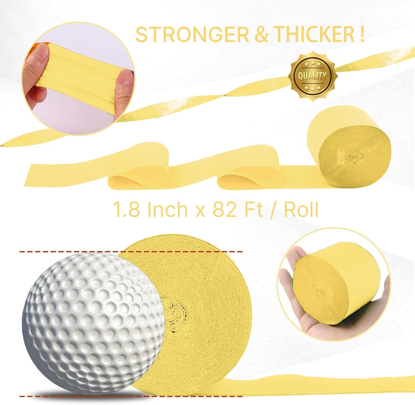 Light Yellow Pale Pastel Yellow Crepe Paper Streamers 4pcs 328 FT | Birthday Graduation Engagement Baby Shower Summer Sunflower Little Cutie Wedding Bridal Shower Party Decorations - Colors A