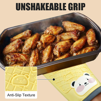 Silicone Oven Mitts Cute Bear - Non-Slip Kitchen Gloves for Baking & BBQ - Soft Cotton Lined, Waterproof & BPA-Free Potholders - Machine Washable & Heat Resistant up to 500°F - Yellow, 1 Pair