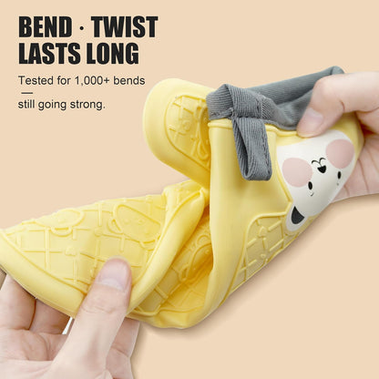 Silicone Oven Mitts Cute Bear - Non-Slip Kitchen Gloves for Baking & BBQ - Soft Cotton Lined, Waterproof & BPA-Free Potholders - Machine Washable & Heat Resistant up to 500°F - Yellow, 1 Pair