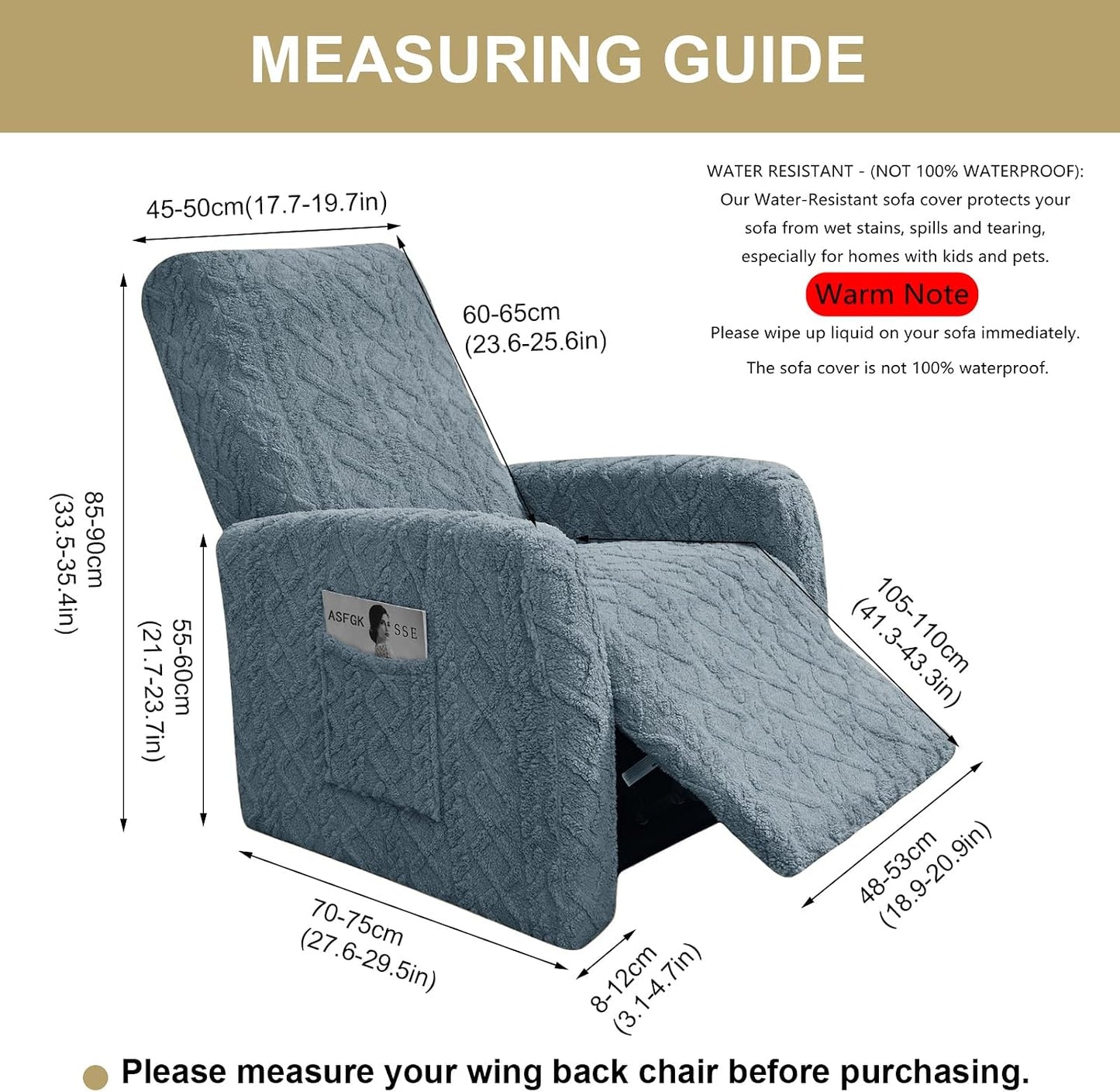 Recliner Chair Covers Small Lazy Boy Reclining Slipcover,BlueGray | 4 Pieces Stretch Plush Small Recliner Sofa Slipcover with Pocket,Pets Friendly,Furniture Protector for Living Room