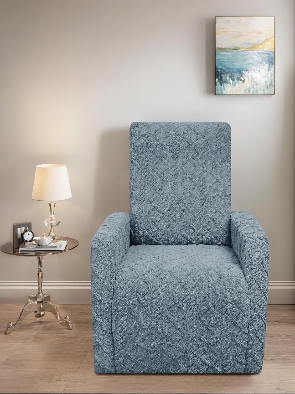 Recliner Chair Covers Small Lazy Boy Reclining Slipcover,BlueGray | 4 Pieces Stretch Plush Small Recliner Sofa Slipcover with Pocket,Pets Friendly,Furniture Protector for Living Room