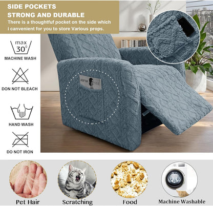 Recliner Chair Covers Small Lazy Boy Reclining Slipcover,BlueGray | 4 Pieces Stretch Plush Small Recliner Sofa Slipcover with Pocket,Pets Friendly,Furniture Protector for Living Room
