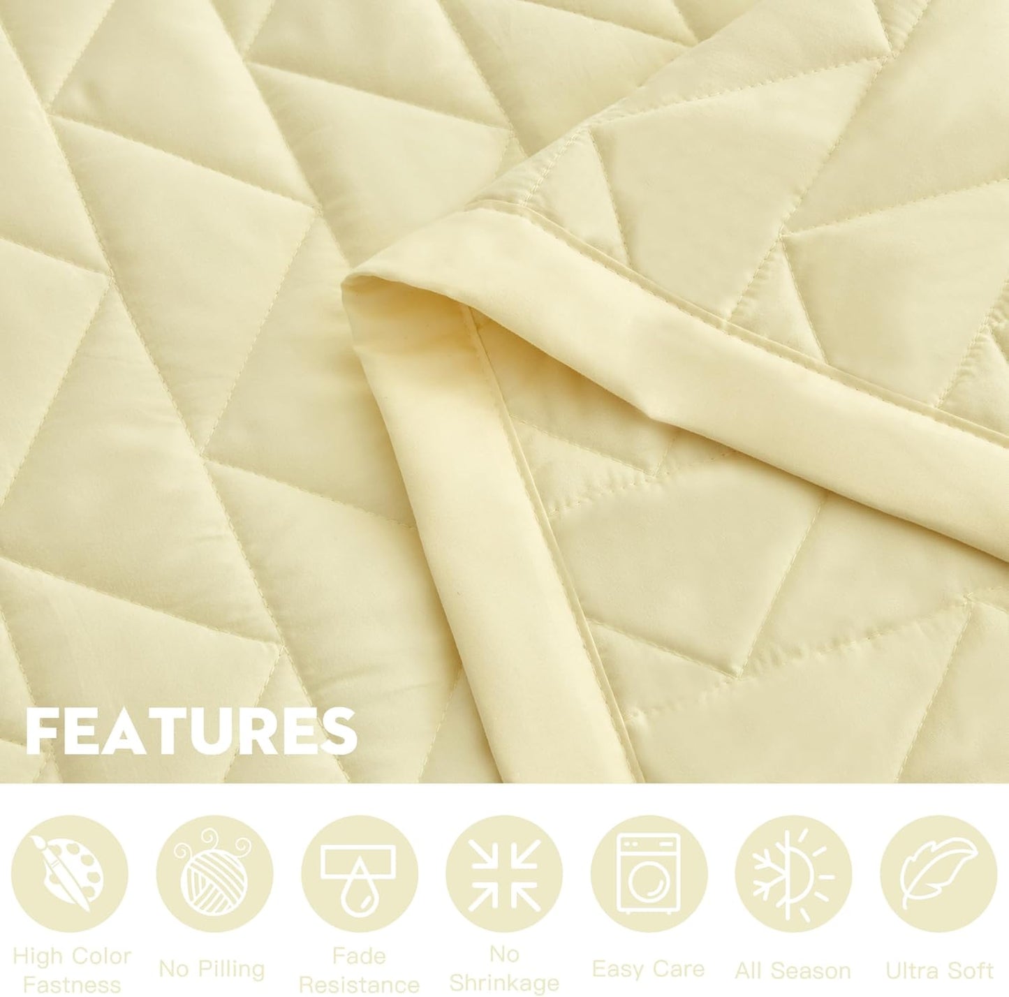 Oversized King Bedspread 128x120 Extra Wide, Geometric Diamond Stitched Quilt Set King/Cal King, Lightweight Reversible Coverlet, Straight Edge - Soft Modern Look, 5 Piece, Ivory Yellow
