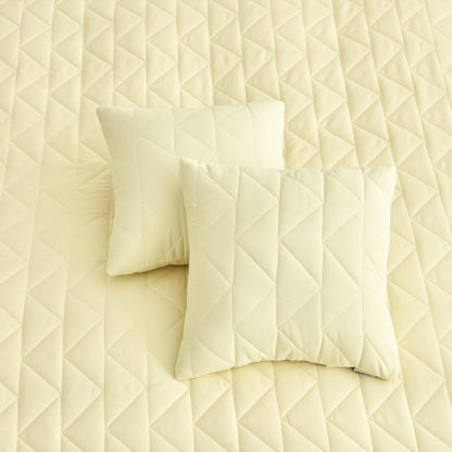 Oversized King Bedspread 128x120 Extra Wide, Geometric Diamond Stitched Quilt Set King/Cal King, Lightweight Reversible Coverlet, Straight Edge - Soft Modern Look, 5 Piece, Ivory Yellow