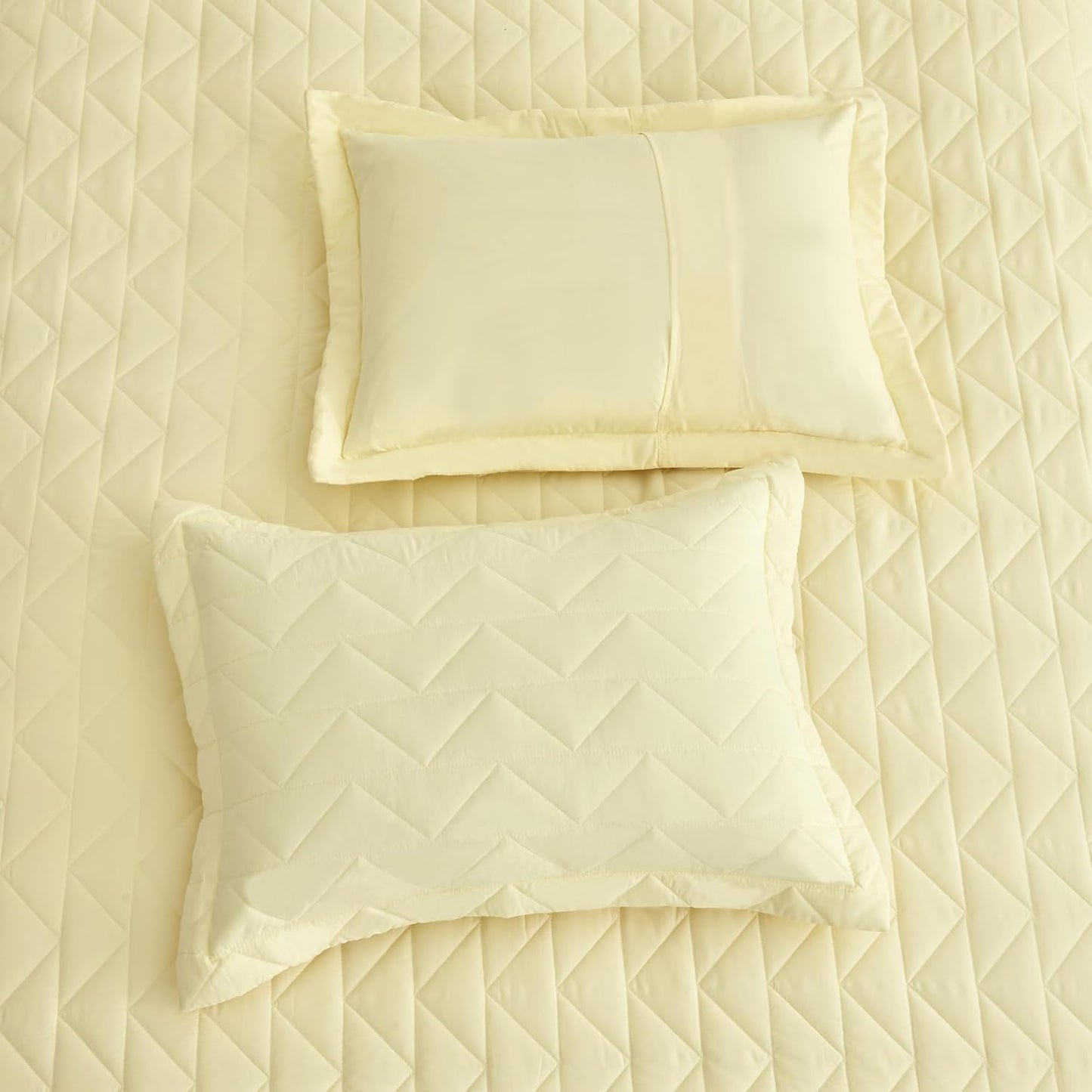 Oversized King Bedspread 128x120 Extra Wide, Geometric Diamond Stitched Quilt Set King/Cal King, Lightweight Reversible Coverlet, Straight Edge - Soft Modern Look, 5 Piece, Ivory Yellow
