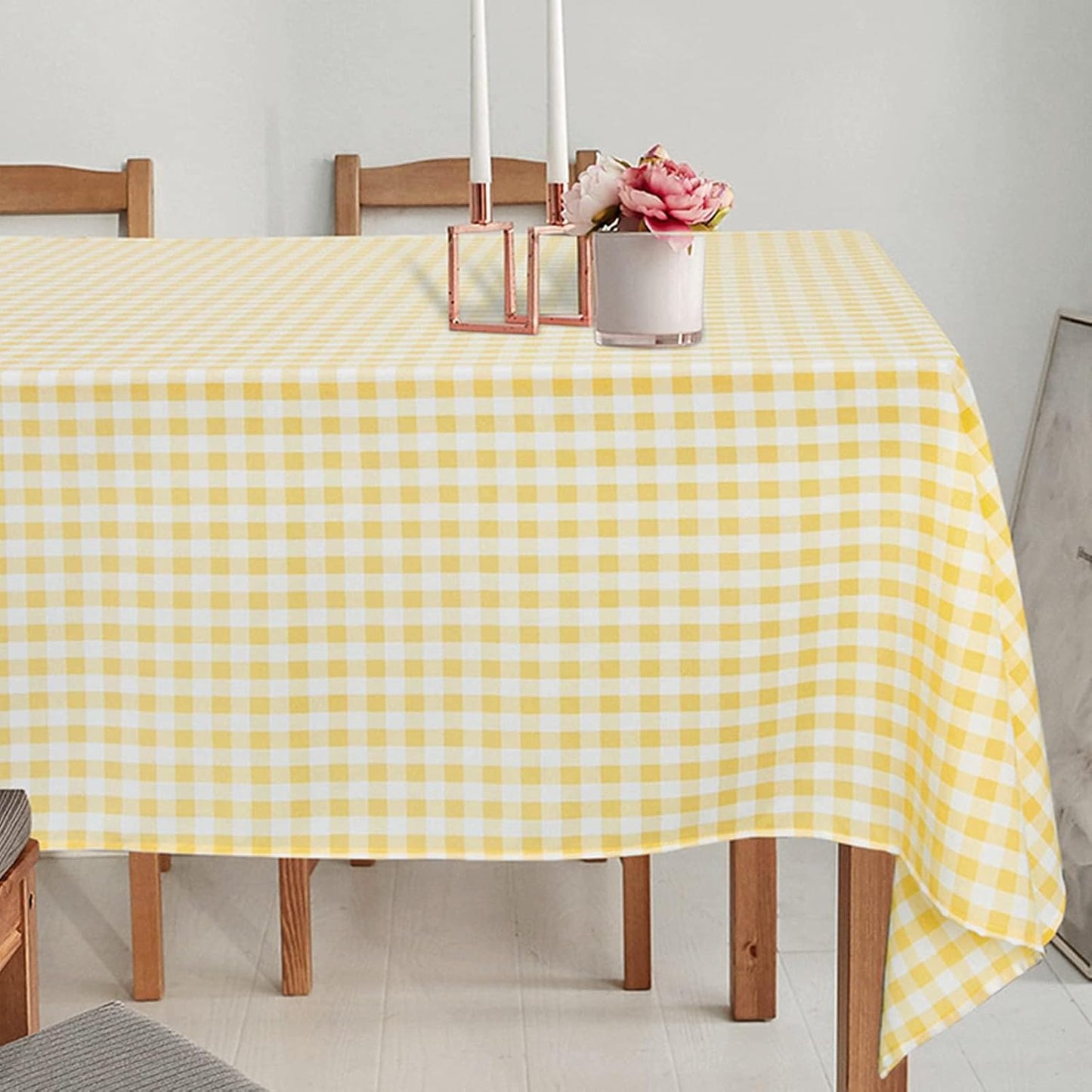 Yellow and White Checked Tablecloth Square 54x54-Inch Gingham Check Table Cloth for Picnic Christmas Buffalo Plaid Farmhouse Tablecloths Overlay（(54" x 54", Yellow）