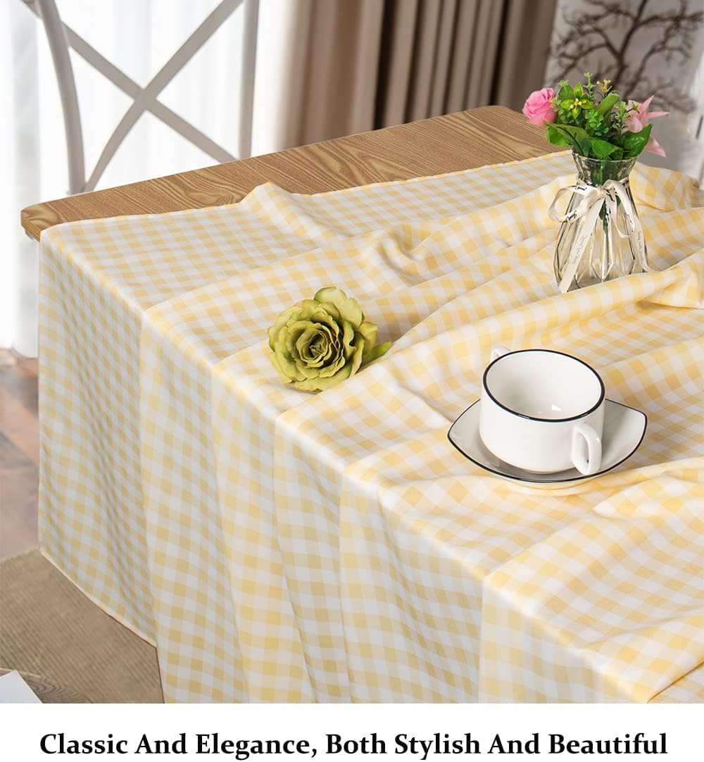 Yellow and White Checked Tablecloth Square 54x54-Inch Gingham Check Table Cloth for Picnic Christmas Buffalo Plaid Farmhouse Tablecloths Overlay（(54" x 54", Yellow）