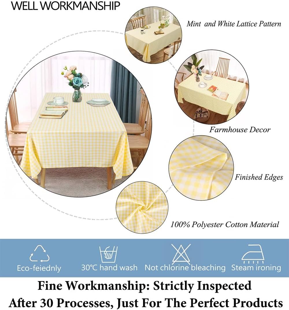Yellow and White Checked Tablecloth Square 54x54-Inch Gingham Check Table Cloth for Picnic Christmas Buffalo Plaid Farmhouse Tablecloths Overlay（(54" x 54", Yellow）