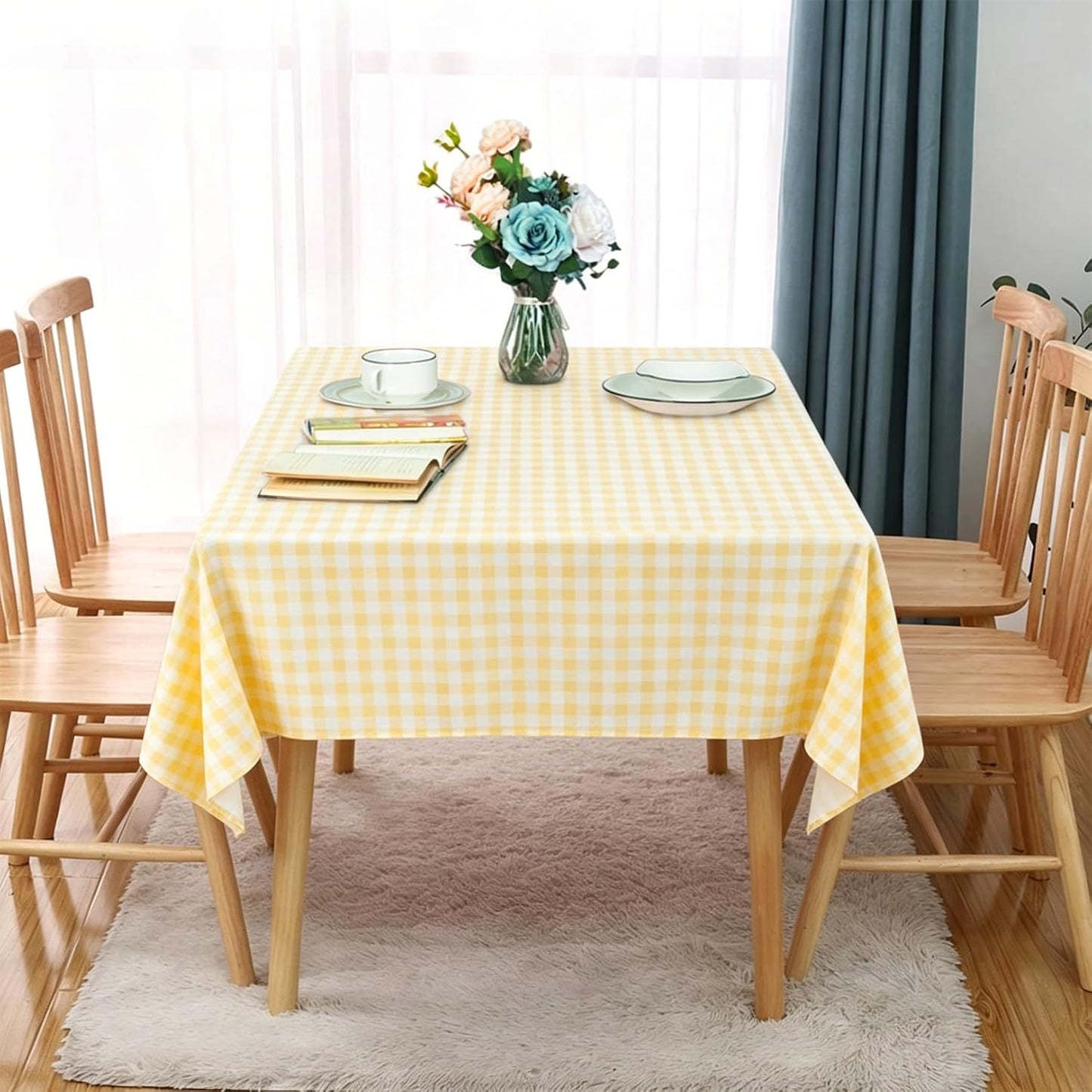 Yellow and White Checked Tablecloth Square 54x54-Inch Gingham Check Table Cloth for Picnic Christmas Buffalo Plaid Farmhouse Tablecloths Overlay（(54" x 54", Yellow）