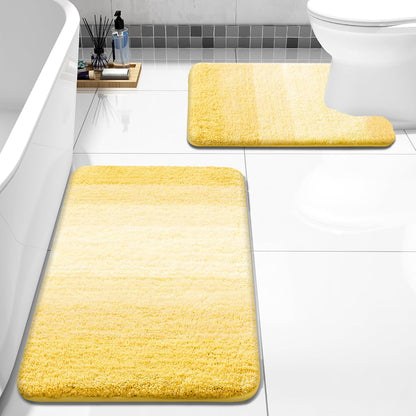 Bathroom Rugs Sets 2 Piece, Soft Absorbent Microfiber Bath Mats and U-Shaped Contour Toilet Rug, Machine Washable Dry Bath Mats for Bathroom, 24x16 and 24x20, Yellow