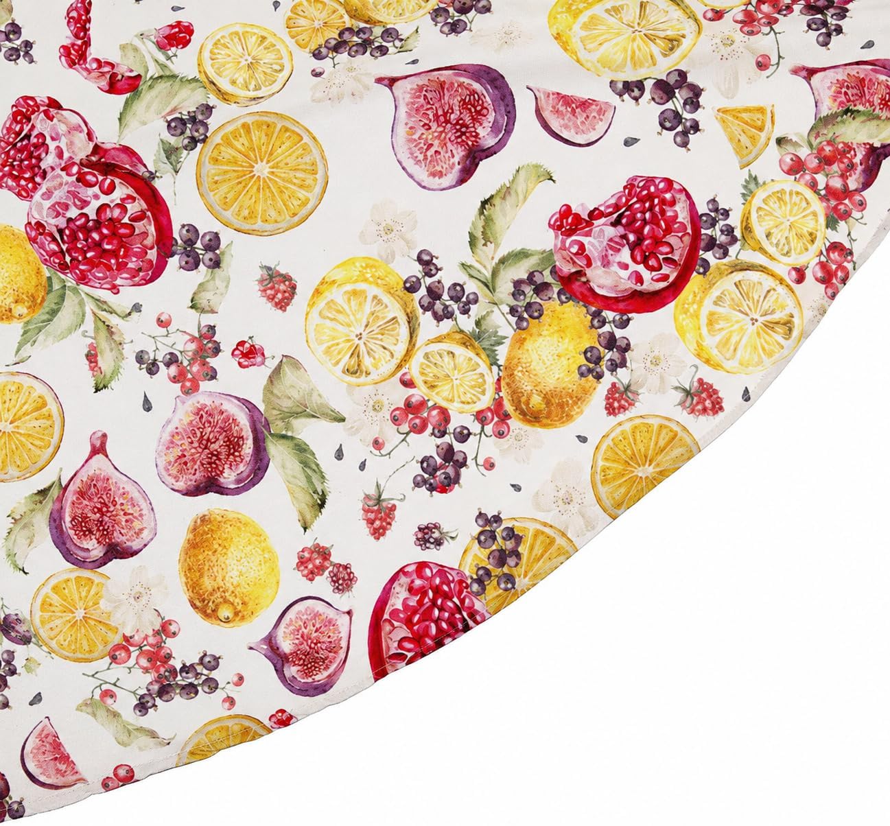 European Lemon Citrus Fruits Berries Pattern, Polyester Woven Printed Fabric, Multi, 70 inch Round, Seats 4 to 6 People, Tablecloths